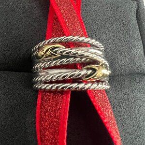 DAVID YURMAN Sterling Silver 18K Yellow Gold Double X Crossover Ring -